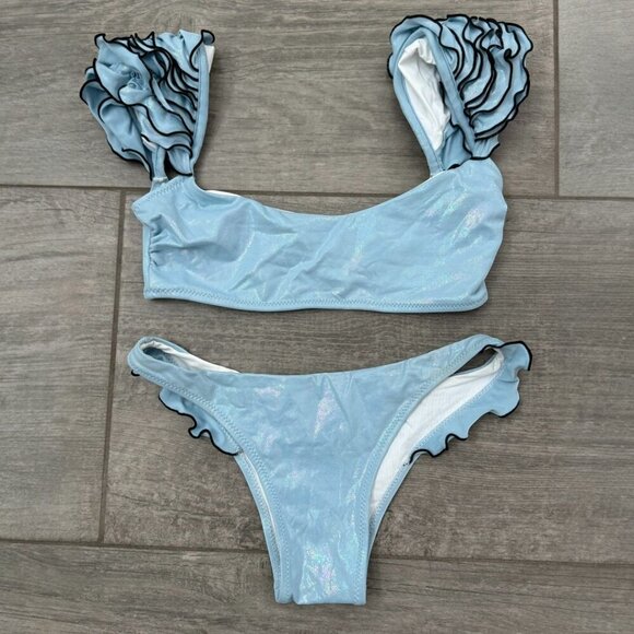 Shadi Deira Sky Bikini Metallic Blue Ruffle Made in Italy Size S - Picture 7 of 8